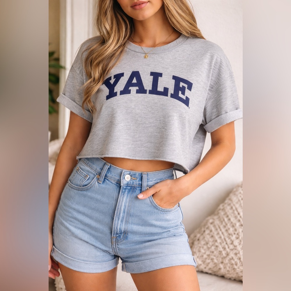Yale University Cropped Short Sleeve Sweatshirt Gray S
